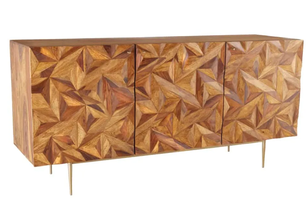 Riess-Ambiente Mehr...|Retro Möbel > Massivholz Sideboard ALPINE 145cm braun Sheesham stone finish Metall matt gold