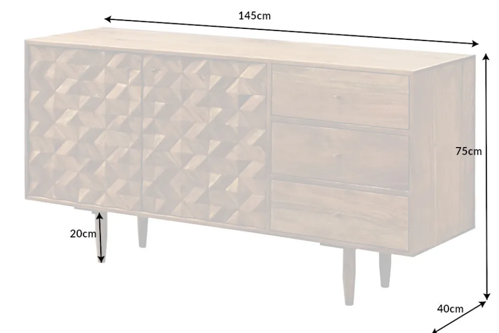 Riess-Ambiente Mehr...|Retro Möbel > Massivholz Sideboard ALPINE 145cm Akazie honey finish Kommode mit Schubladen Retro Design