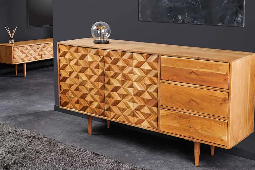 Riess-Ambiente Mehr...|Retro Möbel > Massivholz Sideboard ALPINE 145cm Akazie honey finish Kommode mit Schubladen Retro Design