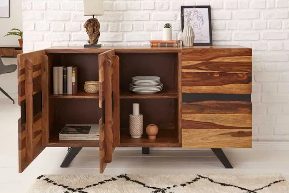 Riess-Ambiente Mehr...|Industrial Loft > Massivholz Sideboard AMAZONAS 150cm braun Sheesham Baumkante schwarzes Metallgestell
