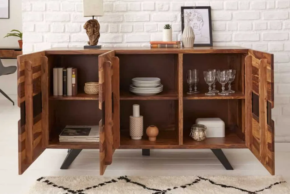 Riess-Ambiente Mehr...|Industrial Loft > Massivholz Sideboard AMAZONAS 150cm braun Sheesham Baumkante schwarzes Metallgestell