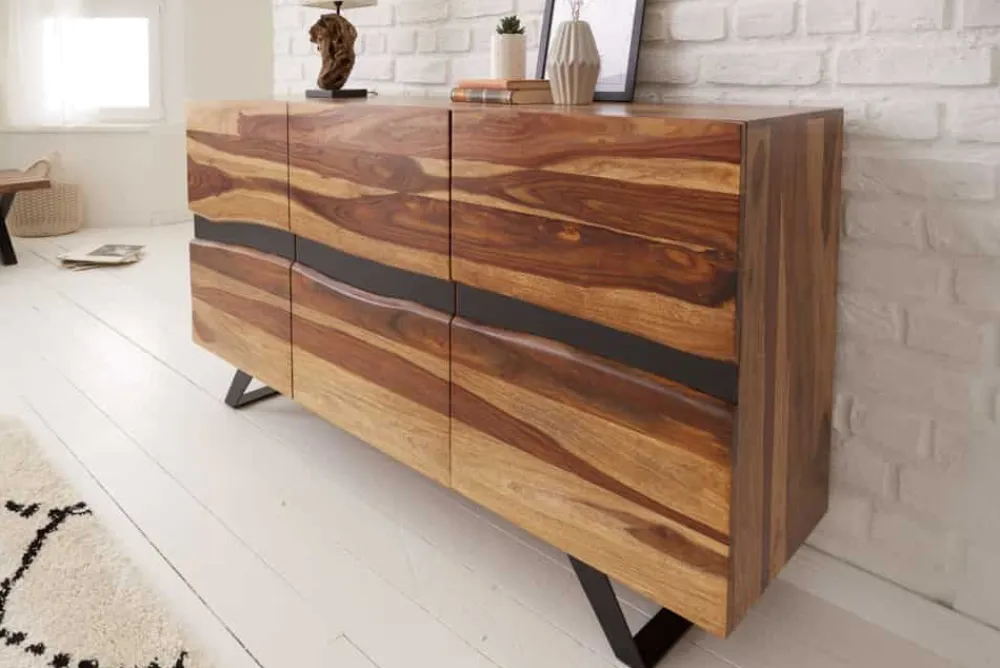 Riess-Ambiente Mehr...|Industrial Loft > Massivholz Sideboard AMAZONAS 150cm braun Sheesham Baumkante schwarzes Metallgestell