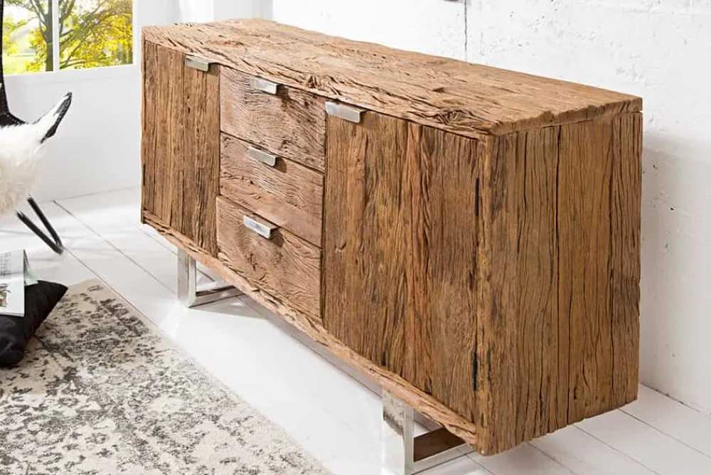 Riess-Ambiente Sideboards & Kommoden|Mehr... > Massivholz Sideboard BARRACUDA 160cm Teak antik Kommode mit Schubladen Stahl Kufenfüßen