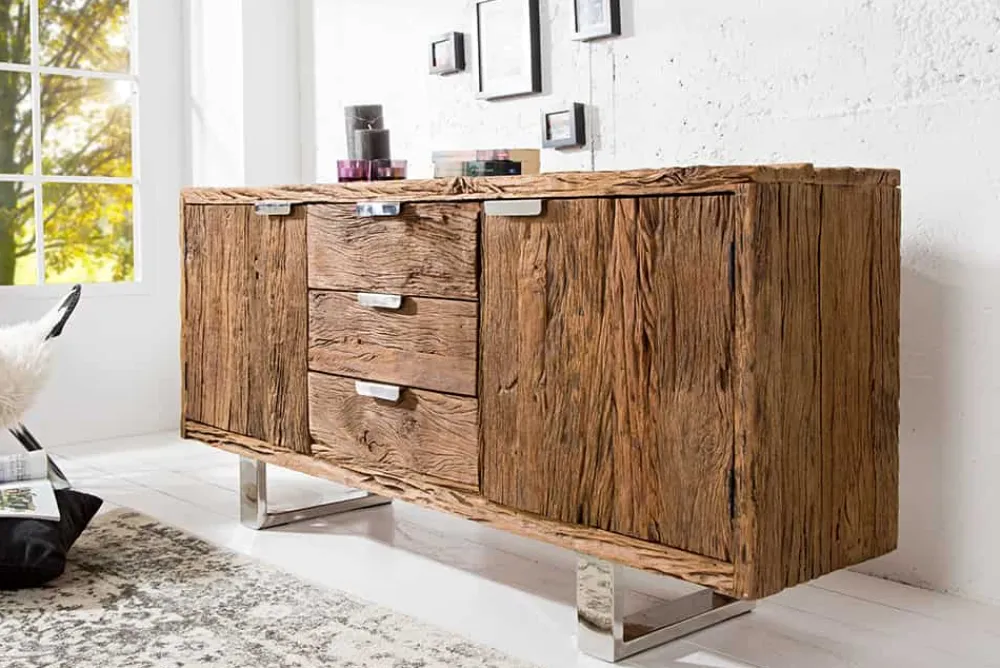 Riess-Ambiente Sideboards & Kommoden|Mehr... > Massivholz Sideboard BARRACUDA 160cm Teak antik Kommode mit Schubladen Stahl Kufenfüßen