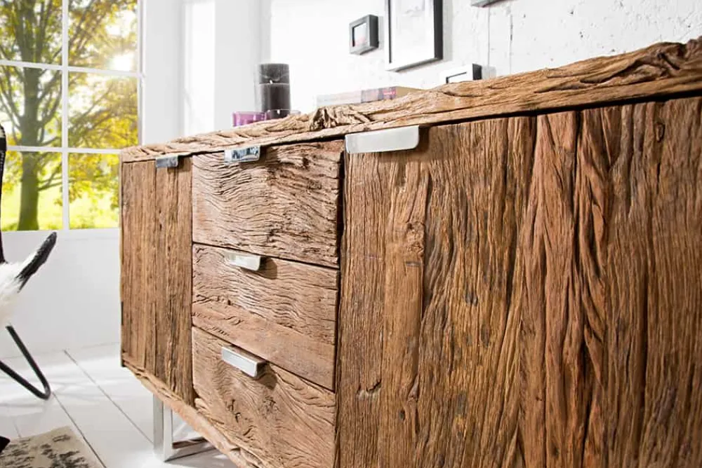 Riess-Ambiente Sideboards & Kommoden|Mehr... > Massivholz Sideboard BARRACUDA 160cm Teak antik Kommode mit Schubladen Stahl Kufenfüßen