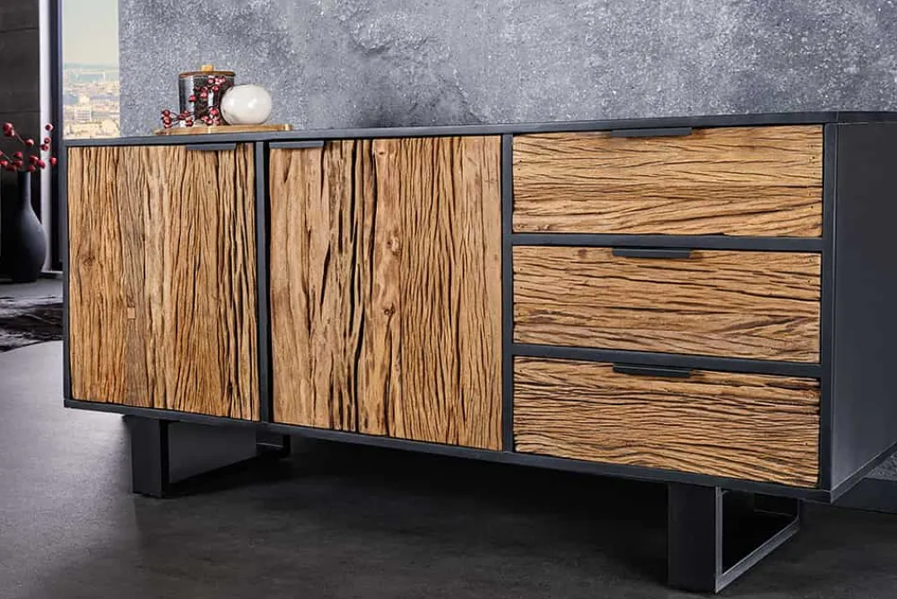 Riess-Ambiente Industrial Loft|Mehr... > Massivholz Sideboard BARRACUDA 150cm Teak Mango schwarz Metall recycelt