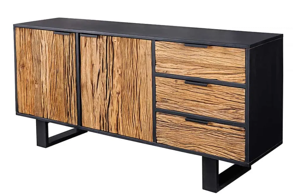 Riess-Ambiente Industrial Loft|Mehr... > Massivholz Sideboard BARRACUDA 150cm Teak Mango schwarz Metall recycelt