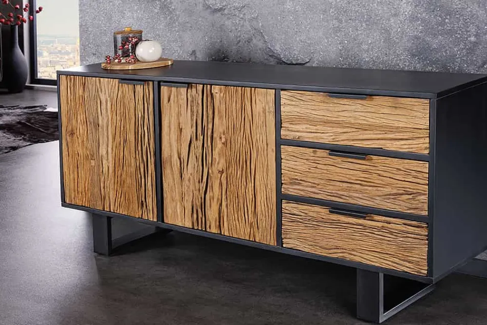 Riess-Ambiente Industrial Loft|Mehr... > Massivholz Sideboard BARRACUDA 150cm Teak Mango schwarz Metall recycelt