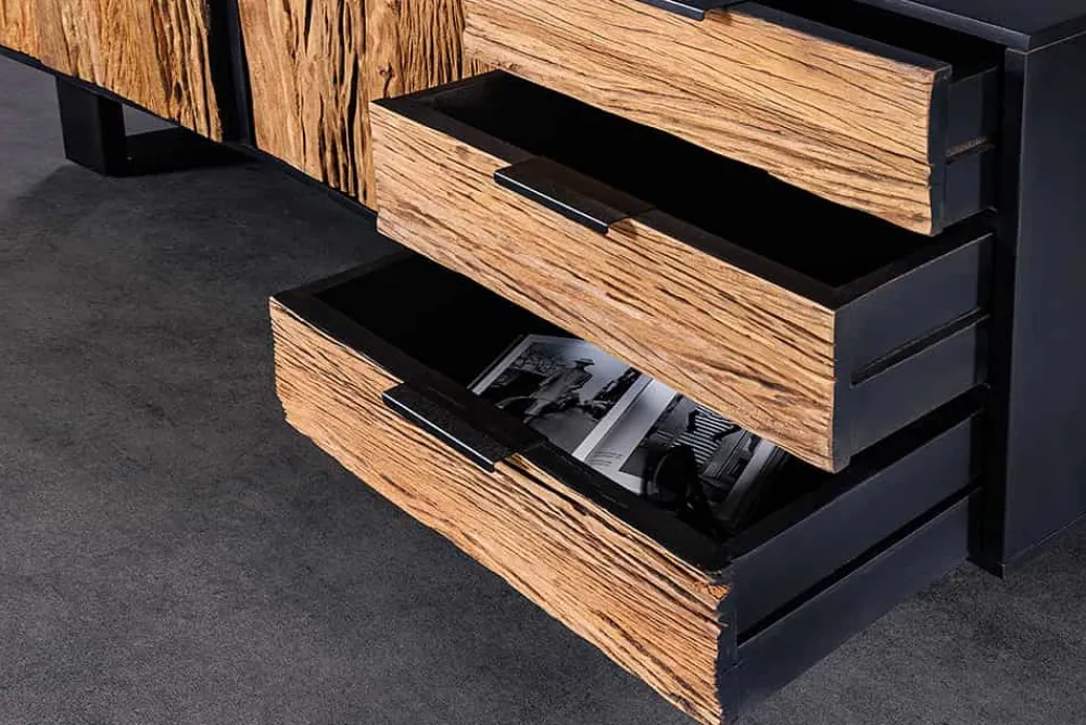 Riess-Ambiente Industrial Loft|Mehr... > Massivholz Sideboard BARRACUDA 150cm Teak Mango schwarz Metall recycelt