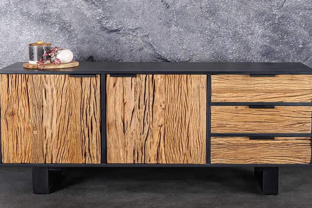 Riess-Ambiente Industrial Loft|Mehr... > Massivholz Sideboard BARRACUDA 150cm Teak Mango schwarz Metall recycelt