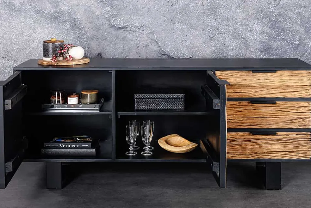 Riess-Ambiente Industrial Loft|Mehr... > Massivholz Sideboard BARRACUDA 150cm Teak Mango schwarz Metall recycelt