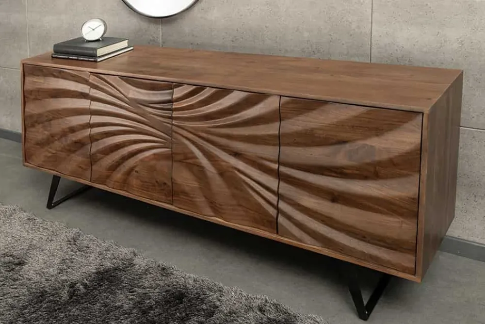 Riess-Ambiente Mehr...|Massivholzschränke > Massivholz Sideboard HURRICANE 175cm braun Akazie 3D-Design