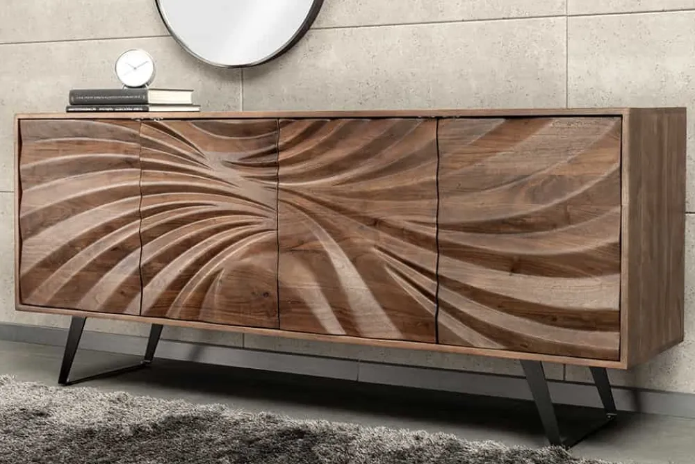 Riess-Ambiente Mehr...|Massivholzschränke > Massivholz Sideboard HURRICANE 175cm braun Akazie 3D-Design