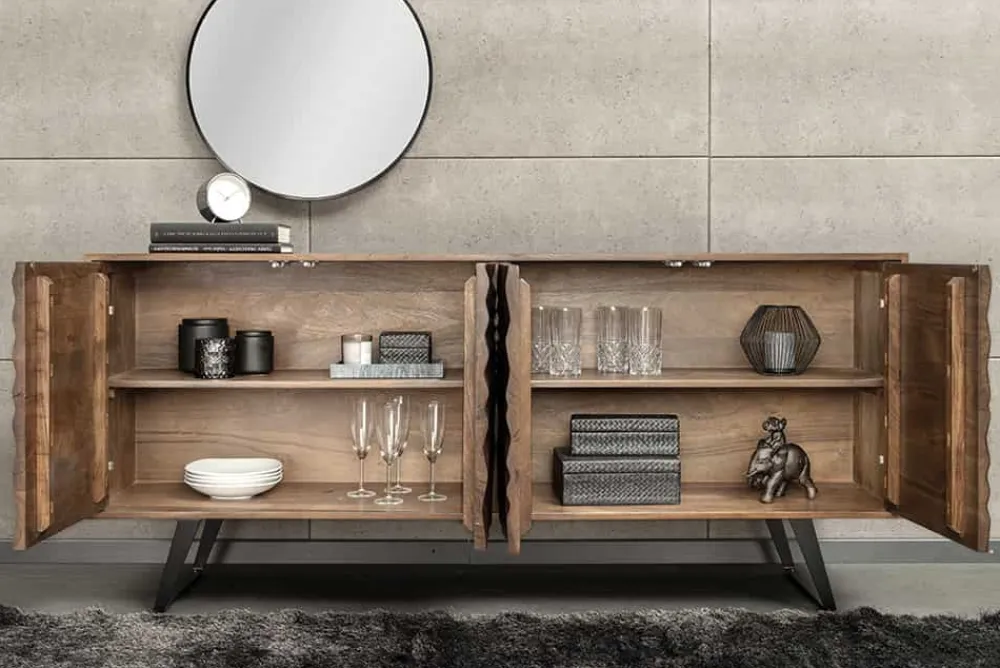 Riess-Ambiente Mehr...|Massivholzschränke > Massivholz Sideboard HURRICANE 175cm braun Akazie 3D-Design