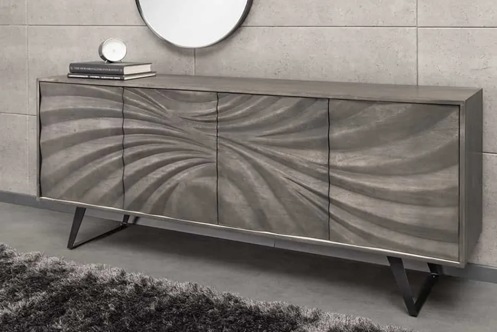 Riess-Ambiente Mehr...|Massivholzschränke > Massivholz Sideboard HURRICANE 175cm grau Akazie 3D-Design