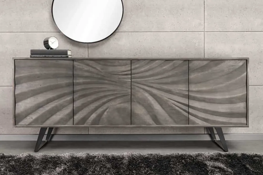 Riess-Ambiente Mehr...|Massivholzschränke > Massivholz Sideboard HURRICANE 175cm grau Akazie 3D-Design