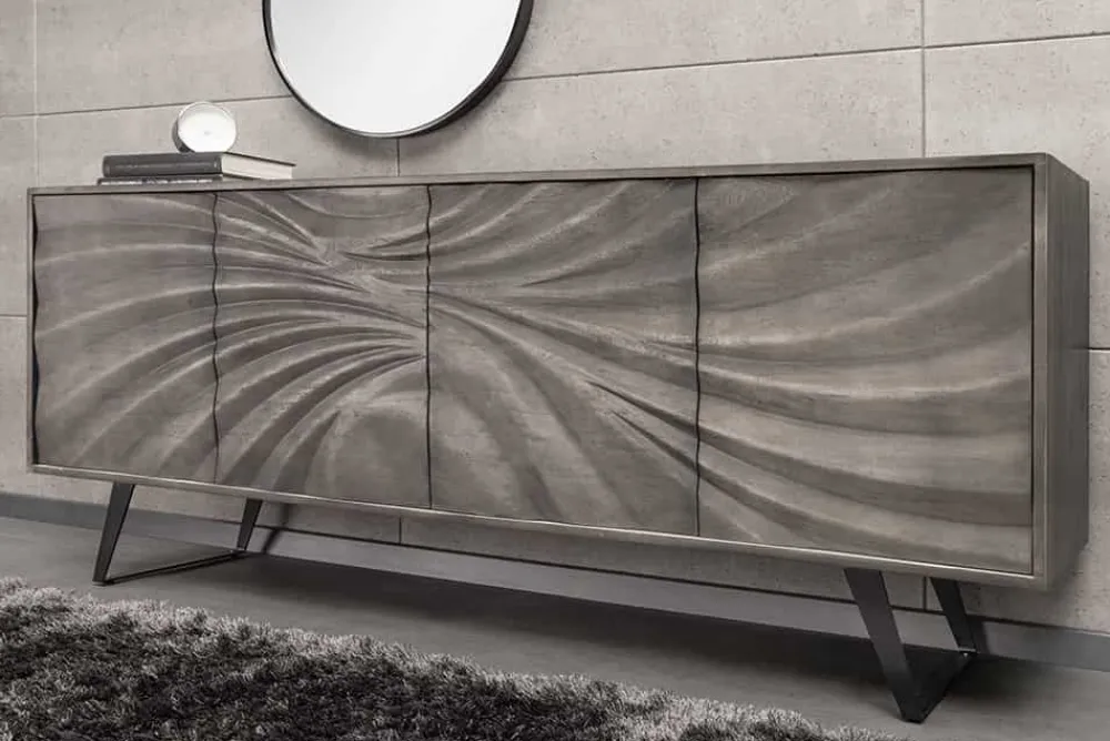Riess-Ambiente Mehr...|Massivholzschränke > Massivholz Sideboard HURRICANE 175cm grau Akazie 3D-Design