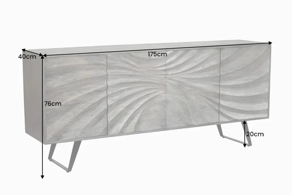 Riess-Ambiente Mehr...|Massivholzschränke > Massivholz Sideboard HURRICANE 175cm grau Akazie 3D-Design
