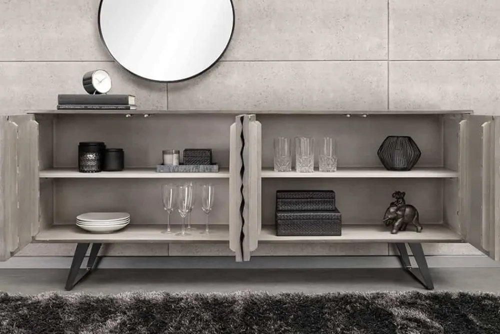 Riess-Ambiente Mehr...|Massivholzschränke > Massivholz Sideboard HURRICANE 175cm grau Akazie 3D-Design