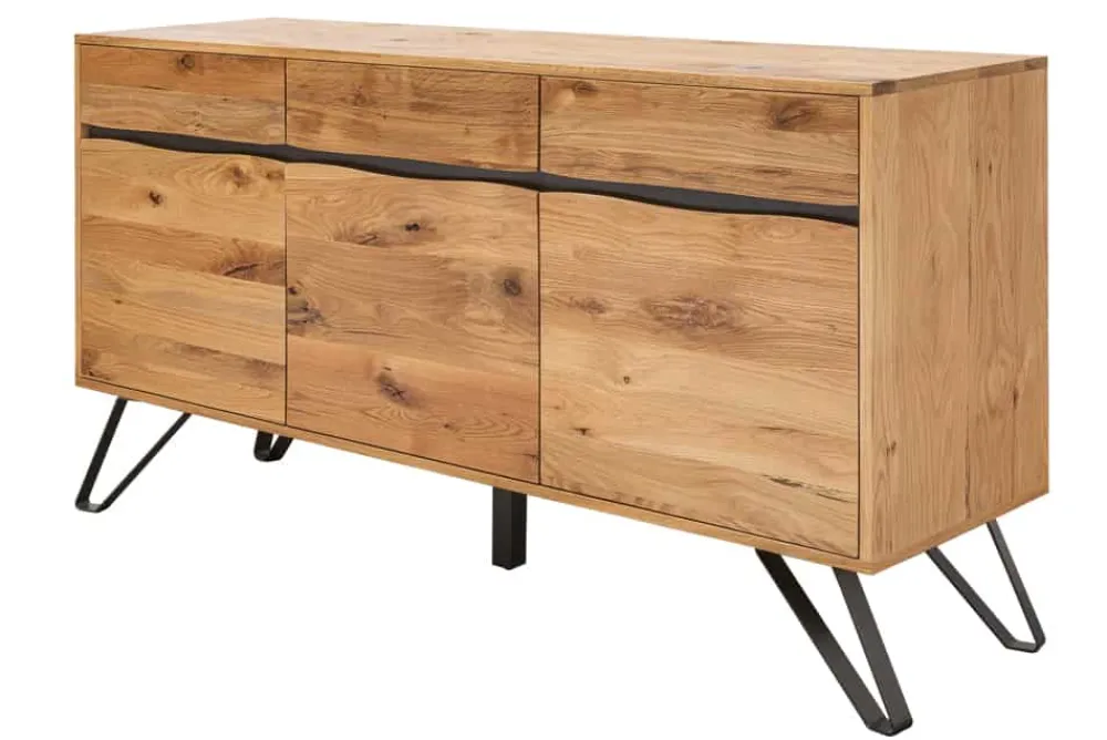Riess-Ambiente Mehr...|Industrial Loft > Massivholz Sideboard LIVING EDGE 160cm Wildeiche Metall schwarz Baumkante mit Schubladen