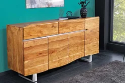 Riess-Ambiente Mehr...|Industrial Loft > Massivholz Sideboard MAMMUT 170cm Akazie Baumkante mit Schubladen Kufengestell Edelstahl