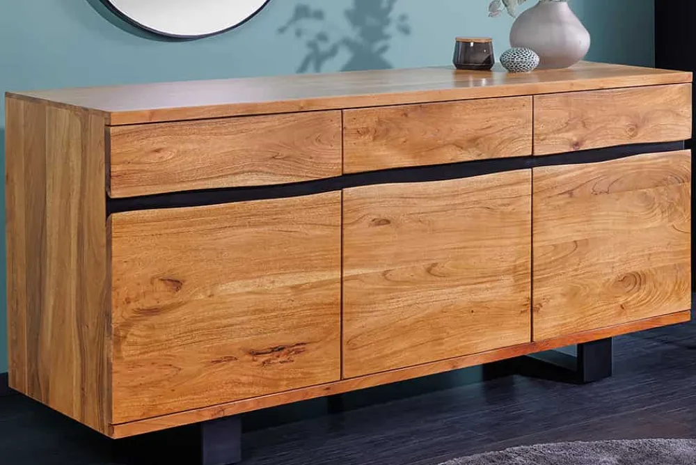 Riess-Ambiente Mehr...|Industrial Loft > Massivholz Sideboard MAMMUT 160cm Akazie honey finish Metall Baumkante mit Schubladen