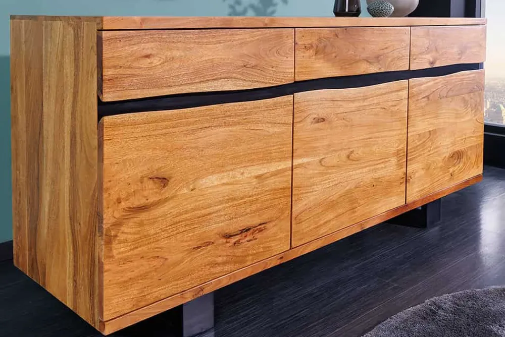 Riess-Ambiente Mehr...|Industrial Loft > Massivholz Sideboard MAMMUT 160cm Akazie honey finish Metall Baumkante mit Schubladen