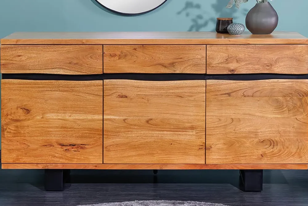 Riess-Ambiente Mehr...|Industrial Loft > Massivholz Sideboard MAMMUT 160cm Akazie honey finish Metall Baumkante mit Schubladen