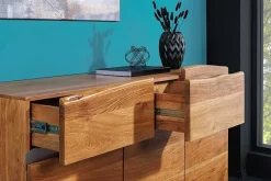 Riess-Ambiente Mehr...|Industrial Loft > Massivholz Sideboard MAMMUT 135cm Akazie Kommode mit Schubladen Baumkante Edelstahl
