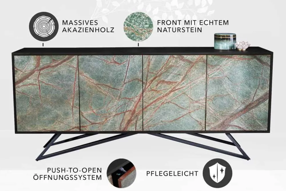 Riess-Ambiente Mehr...|Massivholzschränke > Massivholz Sideboard MOUNTAIN SOUL 175cm echter Naturstein schwarz Akazie Anrichte