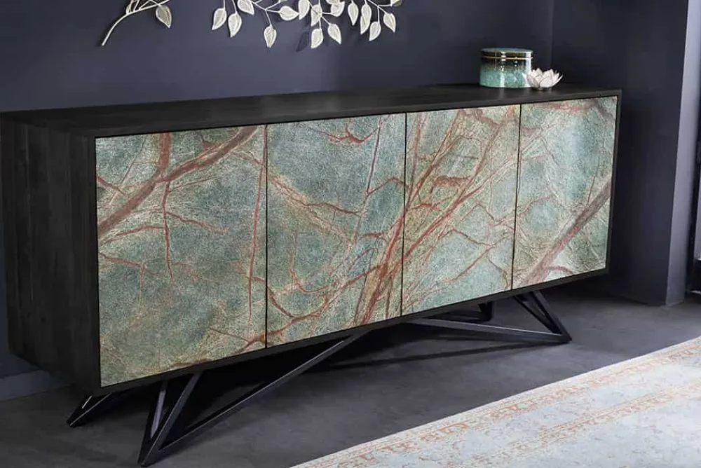 Riess-Ambiente Mehr...|Massivholzschränke > Massivholz Sideboard MOUNTAIN SOUL 175cm echter Naturstein schwarz Akazie Anrichte