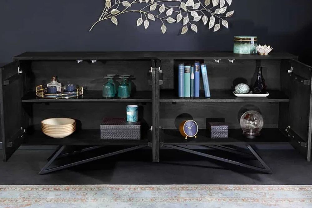 Riess-Ambiente Mehr...|Massivholzschränke > Massivholz Sideboard MOUNTAIN SOUL 175cm echter Naturstein schwarz Akazie Anrichte