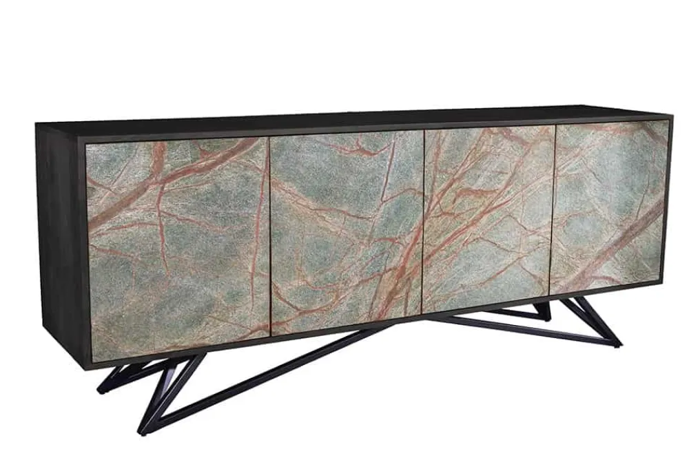 Riess-Ambiente Mehr...|Massivholzschränke > Massivholz Sideboard MOUNTAIN SOUL 175cm echter Naturstein schwarz Akazie Anrichte