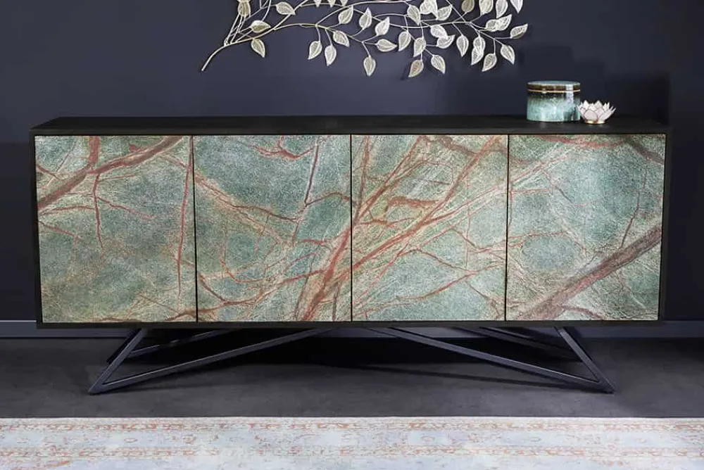 Riess-Ambiente Mehr...|Massivholzschränke > Massivholz Sideboard MOUNTAIN SOUL 175cm echter Naturstein schwarz Akazie Anrichte