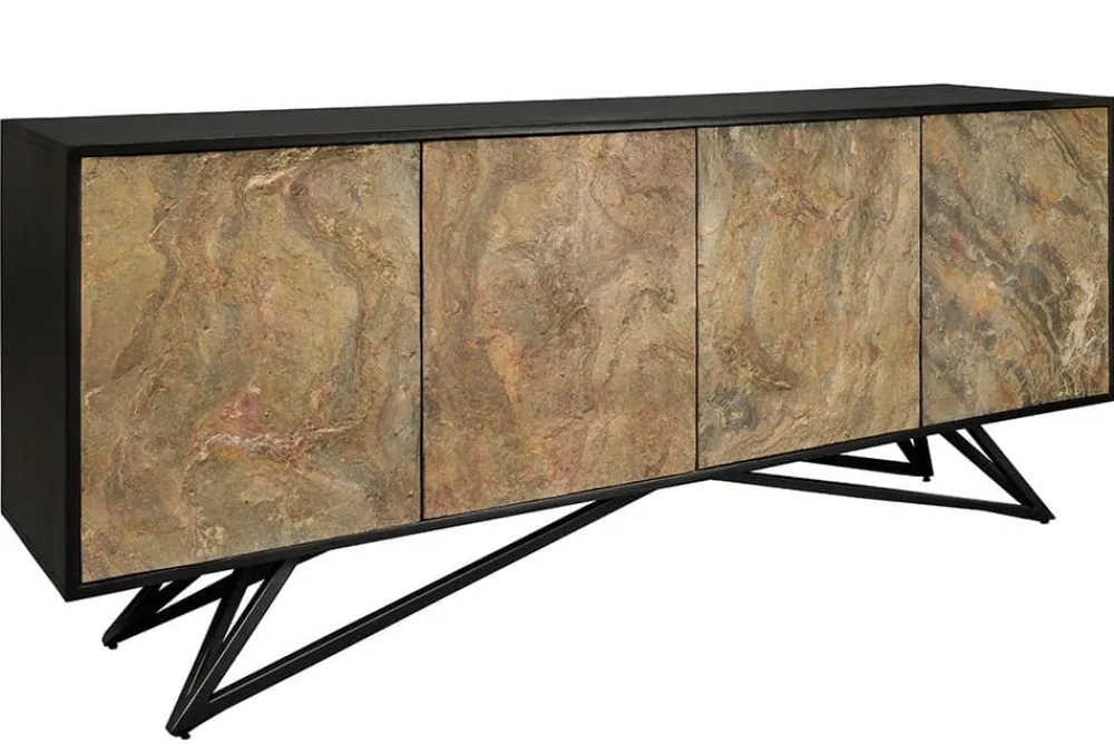 Riess-Ambiente Mehr...|Massivholzschränke > Massivholz Sideboard MOUNTAIN SOUL 175cm grau grün Naturstein Akazie schwarz