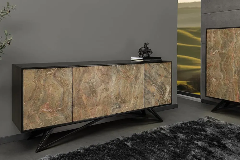Riess-Ambiente Mehr...|Massivholzschränke > Massivholz Sideboard MOUNTAIN SOUL 175cm grau grün Naturstein Akazie schwarz