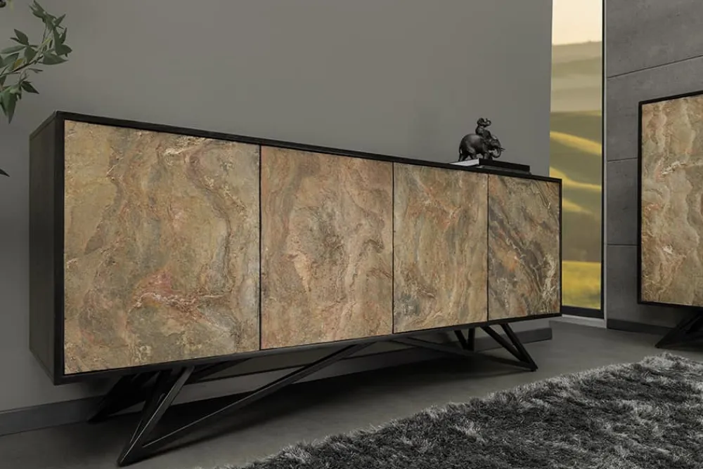 Riess-Ambiente Mehr...|Massivholzschränke > Massivholz Sideboard MOUNTAIN SOUL 175cm grau grün Naturstein Akazie schwarz
