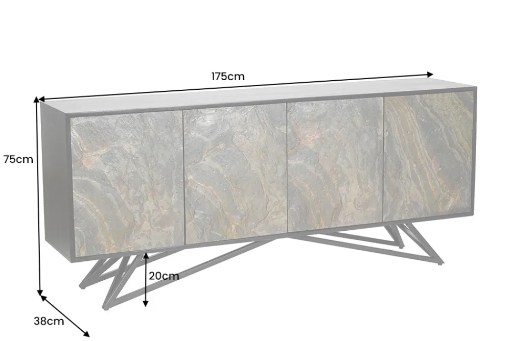 Riess-Ambiente Mehr...|Massivholzschränke > Massivholz Sideboard MOUNTAIN SOUL 175cm grau grün Naturstein Akazie schwarz