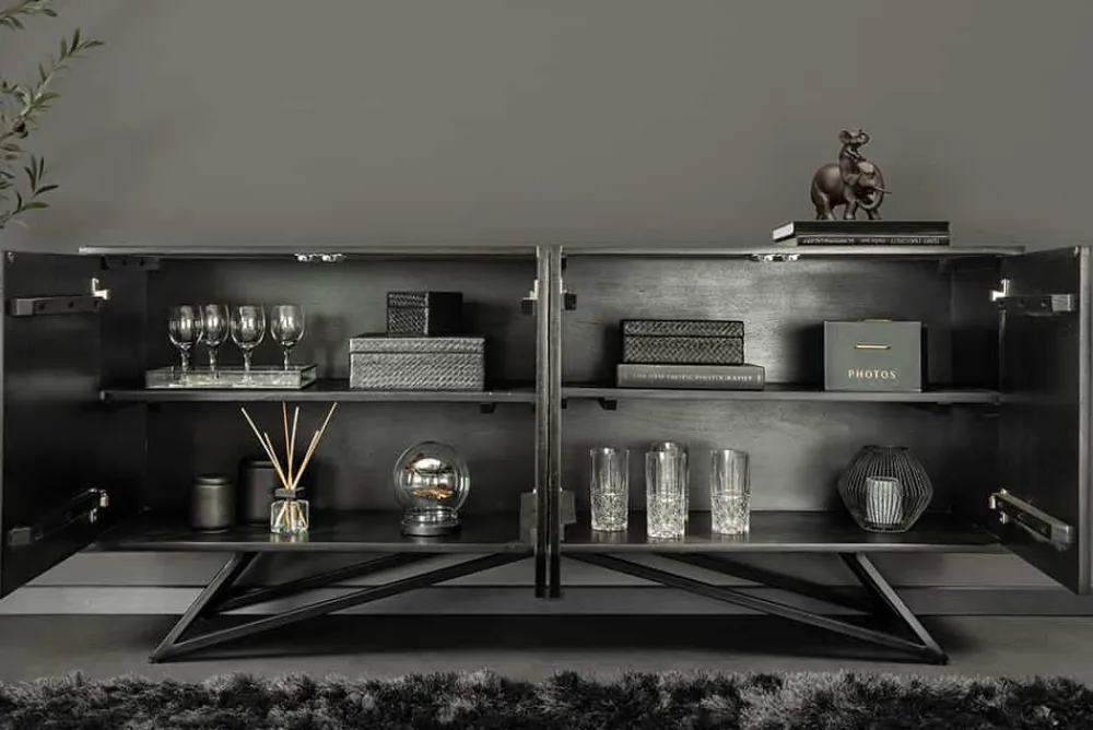 Riess-Ambiente Mehr...|Massivholzschränke > Massivholz Sideboard MOUNTAIN SOUL 175cm grau grün Naturstein Akazie schwarz