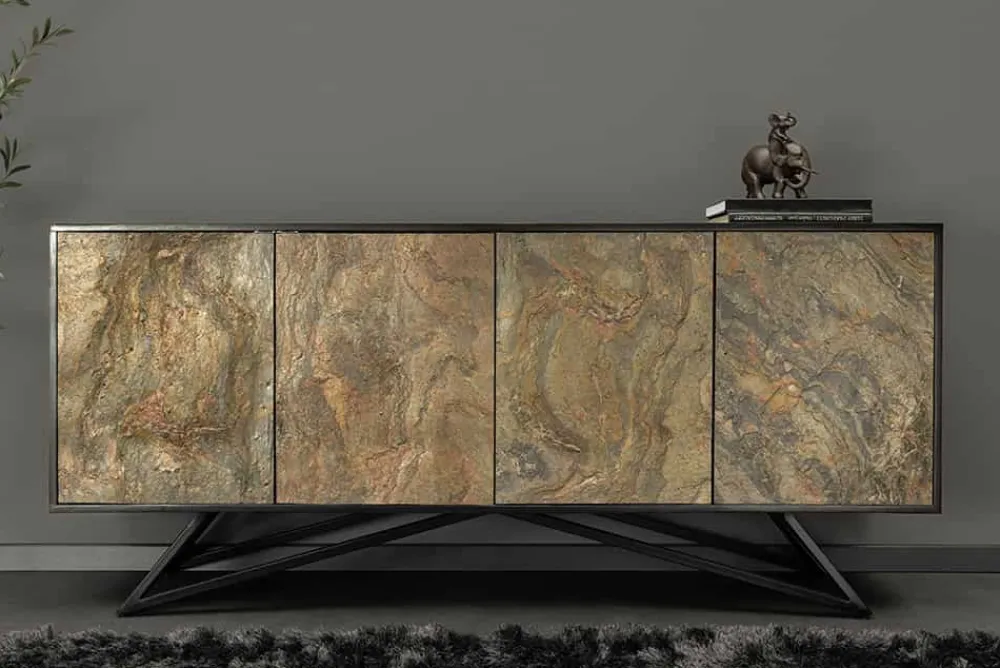 Riess-Ambiente Mehr...|Massivholzschränke > Massivholz Sideboard MOUNTAIN SOUL 175cm grau grün Naturstein Akazie schwarz