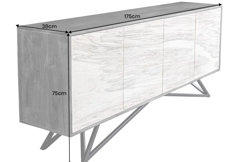 Riess-Ambiente Industrial Loft|Sideboards & Kommoden > Massivholz Sideboard MOUNTAIN SOUL 175cm weiß schwarz Akazie echter Naturstein