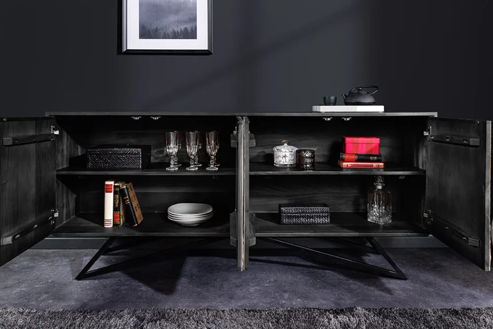 Riess-Ambiente Industrial Loft|Sideboards & Kommoden > Massivholz Sideboard MOUNTAIN SOUL 175cm weiß schwarz Akazie echter Naturstein