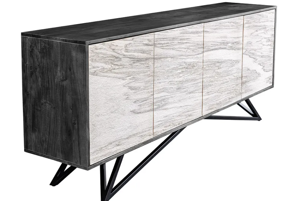 Riess-Ambiente Industrial Loft|Sideboards & Kommoden > Massivholz Sideboard MOUNTAIN SOUL 175cm weiß schwarz Akazie echter Naturstein