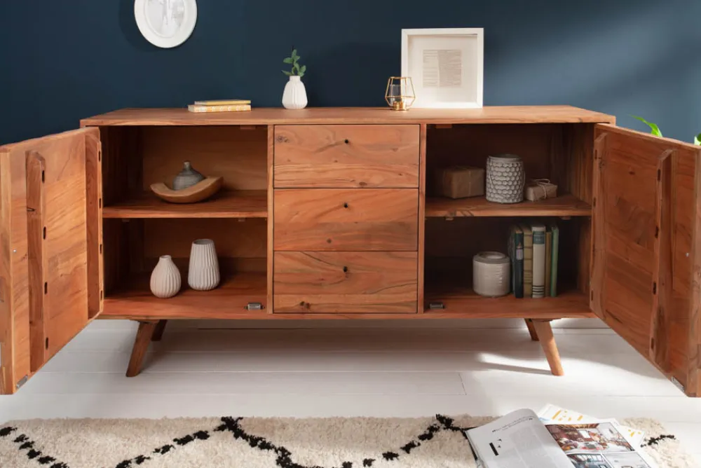 Riess-Ambiente Mehr...|Retro Möbel > Massivholz Sideboard MYSTIC LIVING 145cm Akazie natur Kommode mit Schubladen 3D-Design
