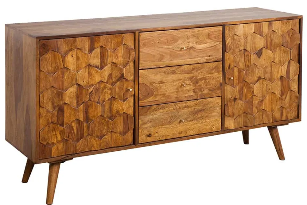 Riess-Ambiente Mehr...|Retro Möbel > Massivholz Sideboard MYSTIC LIVING 145cm braun Sheesham stone finish Kommode Schubladen