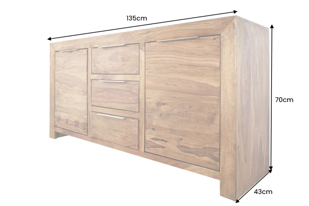 Riess-Ambiente Mehr...|Sideboards & Kommoden > Massivholz Sideboard PURE 135cm braun Sheesham stone finish Kommode mit Schubladen