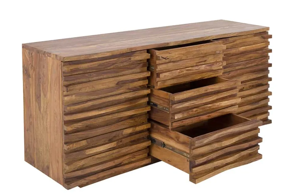 Riess-Ambiente Mehr...|Retro Möbel > Massivholz Sideboard RELIEF 160cm braun Sheesham stone finish Kommode mit Schubladen