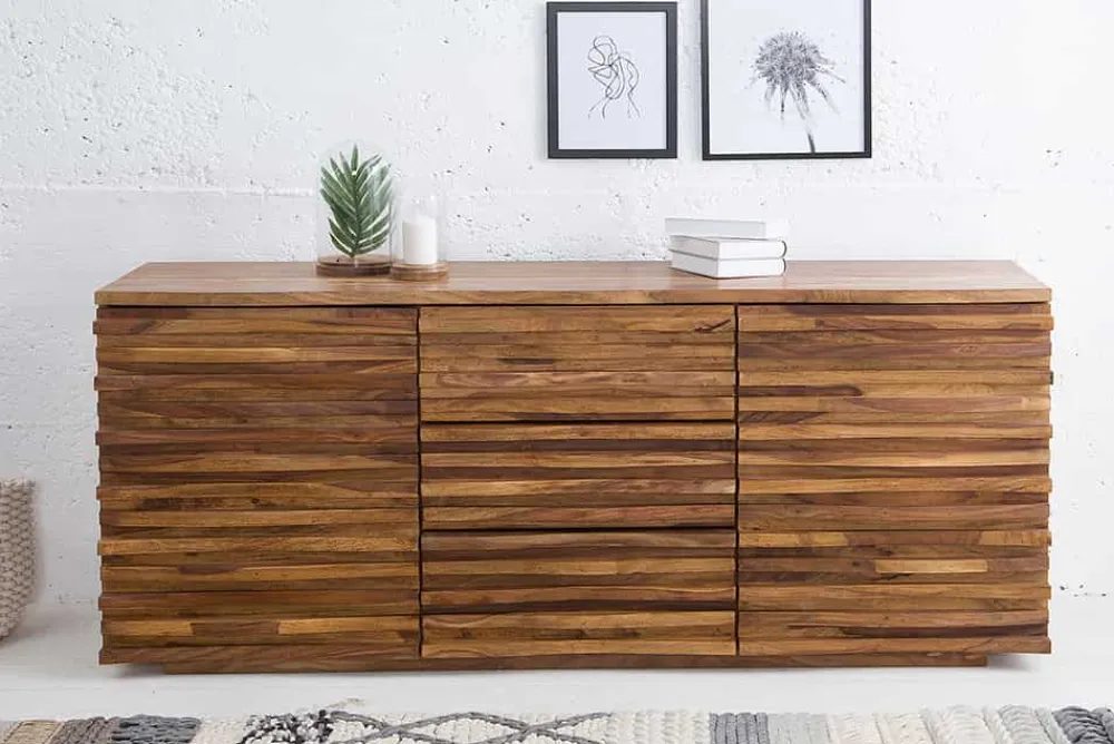 Riess-Ambiente Mehr...|Retro Möbel > Massivholz Sideboard RELIEF 160cm braun Sheesham stone finish Kommode mit Schubladen