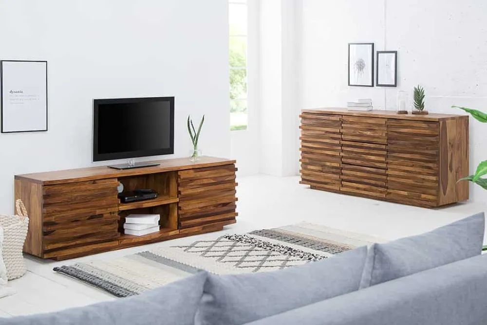 Riess-Ambiente Mehr...|Retro Möbel > Massivholz Sideboard RELIEF 160cm braun Sheesham stone finish Kommode mit Schubladen