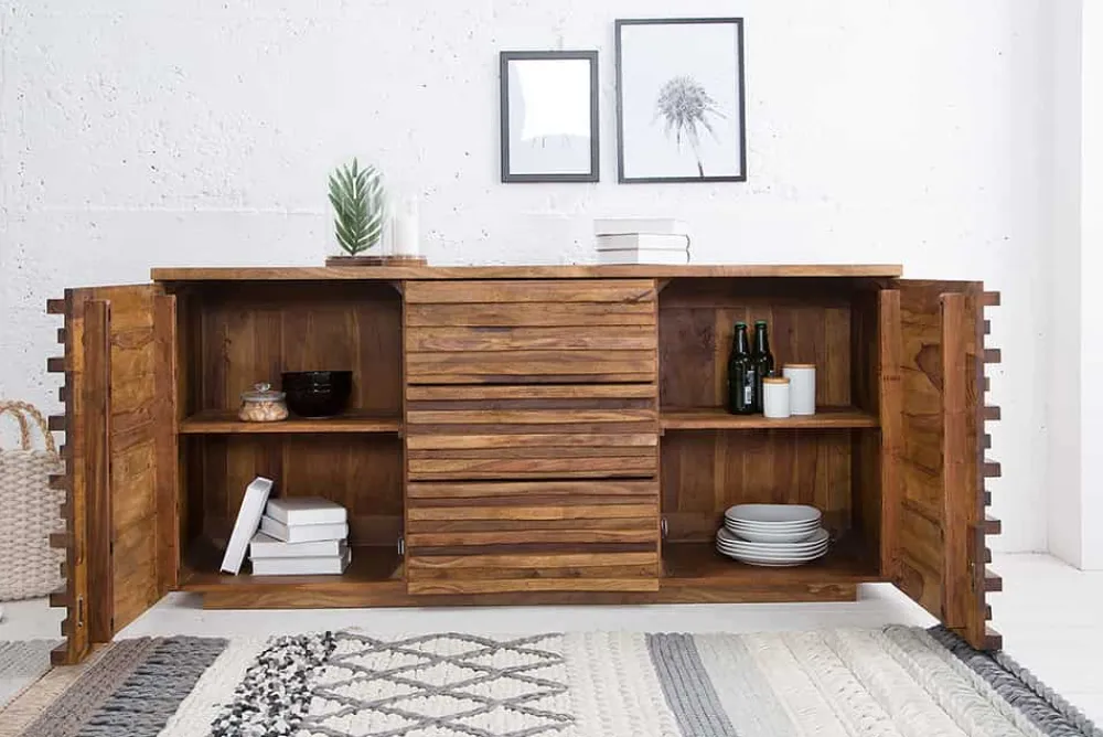 Riess-Ambiente Mehr...|Retro Möbel > Massivholz Sideboard RELIEF 160cm braun Sheesham stone finish Kommode mit Schubladen